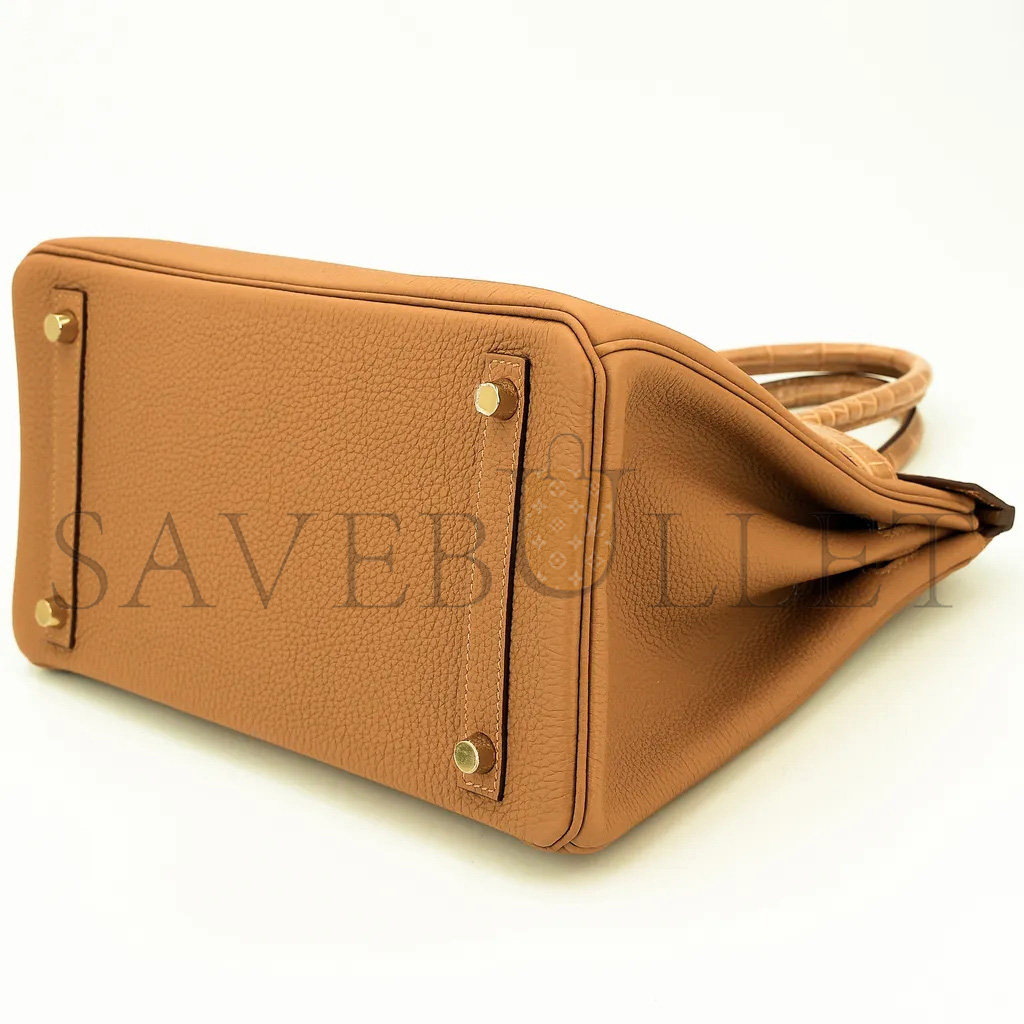 HERMÈS MASTER BIRKIN 25 CROCODILE AND TOGO LEATHER GOLDEN BROWN GOLD BUCKLE H076216CK42 (25*20*13cm)
